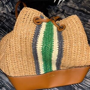 Lauren Ralph Lauren Tan and Green Woven Backpack